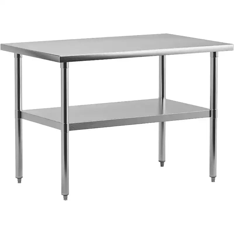 Table de travail en acier inoxydable certifiée NSF, robuste, pour cuisine commerciale, avec étagère inférieure, pour la maison, le restaurant, l'hôtel, argent