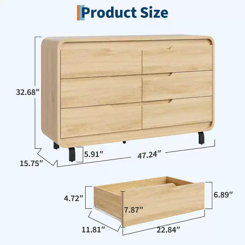 Commode à 6 tiroirs pour chambre à coucher, commode en bois moderne de 120 cm de large avec grand espace de rangement en bois, commode pour salon, couloir