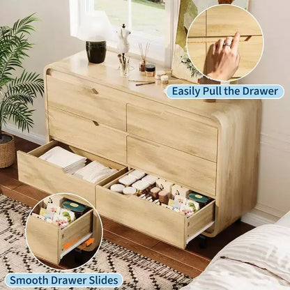 Commode à 6 tiroirs pour chambre à coucher, commode en bois moderne de 120 cm de large avec grand espace de rangement en bois, commode pour salon, couloir
