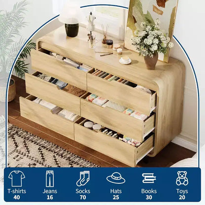 Commode à 6 tiroirs pour chambre à coucher, commode en bois moderne de 120 cm de large avec grand espace de rangement en bois, commode pour salon, couloir