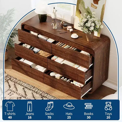 Commode à 6 tiroirs pour chambre à coucher, commode en bois moderne de 120 cm de large avec grand espace de rangement en bois, commode pour salon, couloir