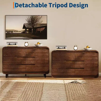 Commode à 6 tiroirs pour chambre à coucher, commode en bois moderne de 120 cm de large avec grand espace de rangement en bois, commode pour salon, couloir