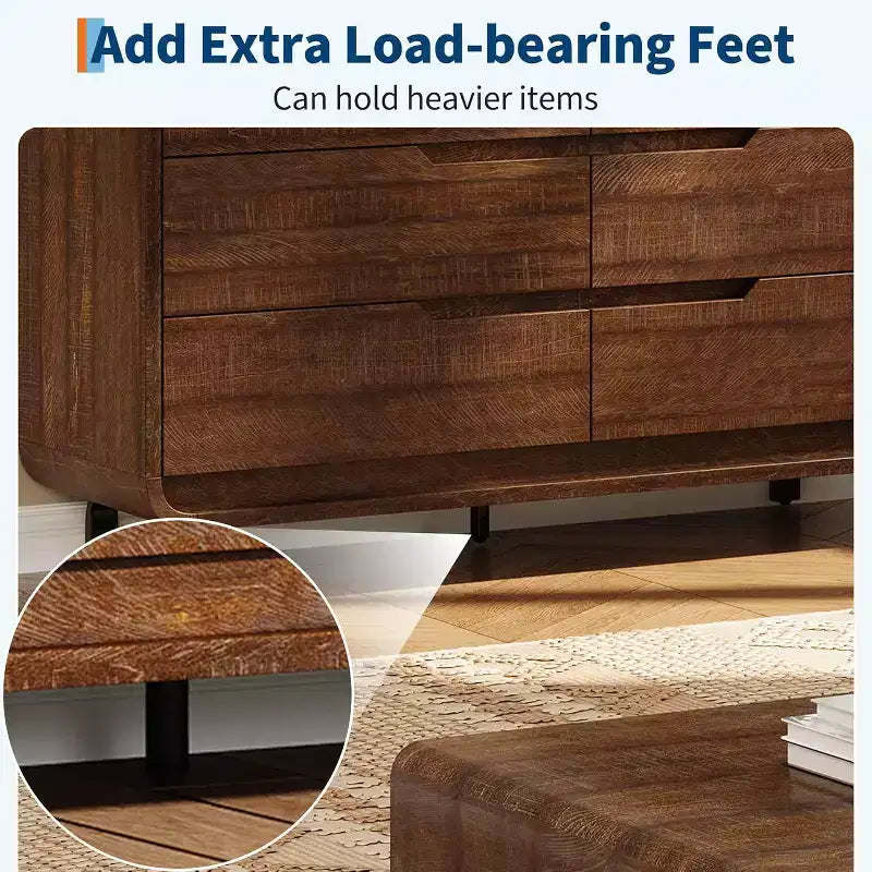 Commode à 6 tiroirs pour chambre à coucher, commode en bois moderne de 120 cm de large avec grand espace de rangement en bois, commode pour salon, couloir