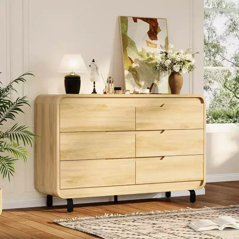 Commode à 6 tiroirs pour chambre à coucher, commode en bois moderne de 120 cm de large avec grand espace de rangement en bois, commode pour salon, couloir