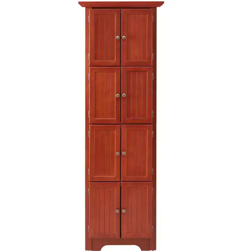 Étagère de cuisine d'angle à 4 niveaux, Armoire de rangement d'angle haute à 8 portes avec étagères réglables, Armoire bibliothèque de style ferme pour salon