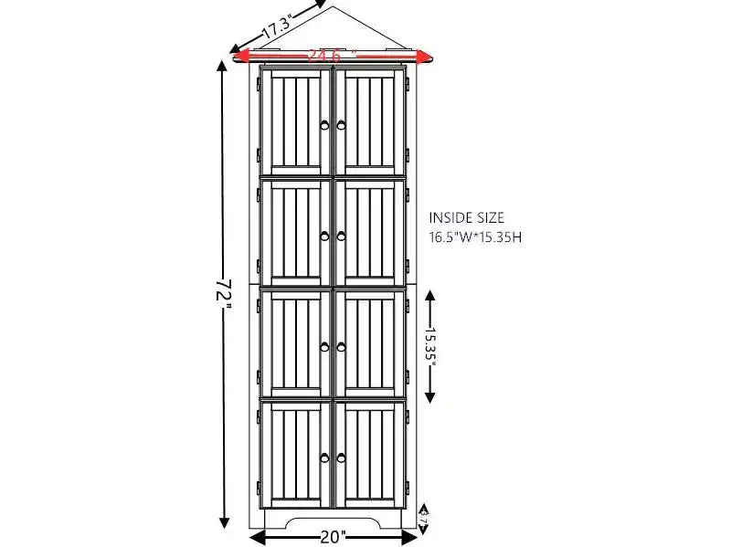 Étagère de cuisine d'angle à 4 niveaux, Armoire de rangement d'angle haute à 8 portes avec étagères réglables, Armoire bibliothèque de style ferme pour salon