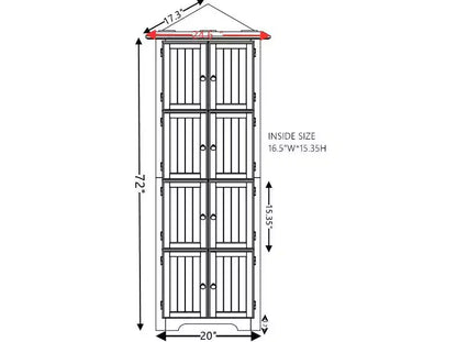 Étagère de cuisine d'angle à 4 niveaux, Armoire de rangement d'angle haute à 8 portes avec étagères réglables, Armoire bibliothèque de style ferme pour salon