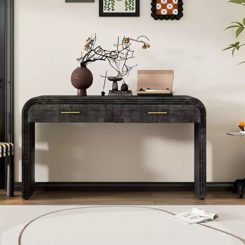 Vintage Console Table with 2 Drawers, Entryway Sofa Table for Living Room Hallway Bedroom in Natural or Antique Black