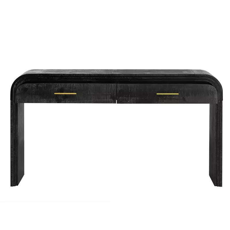Console vintage avec 2 tiroirs, Table d'entrée pour le salon, le couloir ou la chambre à coucher, en bois naturel ou noir antique