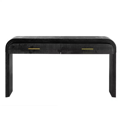 Console vintage avec 2 tiroirs, Table d'entrée pour le salon, le couloir ou la chambre à coucher, en bois naturel ou noir antique