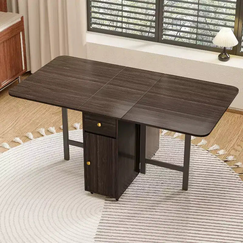 ATJafurn White 59'' Foldable Dining Table for Small Space, Rectangular Wood Extendable Kitchen Table with Drop Leaves