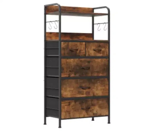 5-Drawer Fabric Dresser with Iron+MDF+PB Frame, Cationic Non-woven Fabric, Tiger Skin Pattern