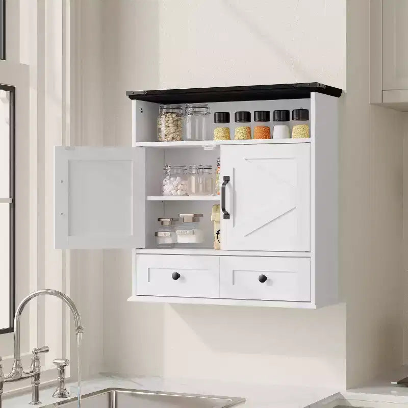 Armoire murale de salle de bain - Armoire à pharmacie avec portes coulissantes et étagère réglable - Armoire murale pour salle de bain, cuisine, buanderie, entrée