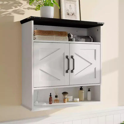 Bathroom Wall Cabinet - Medicine Cabinet with Barn Doors & Adjustable Shelf - Wall Cabinet for Bathroom, Kitchen, Laundry Room, Entryway