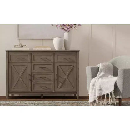 Cantina Bois massif 54 pouces de large Buffet rectangulaire de style transitionnel Marron fumé