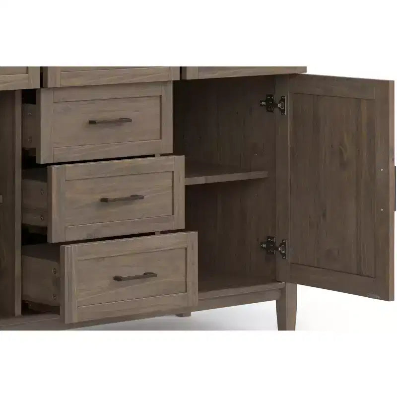 Cantina Bois massif 54 pouces de large Buffet rectangulaire de style transitionnel Marron fumé