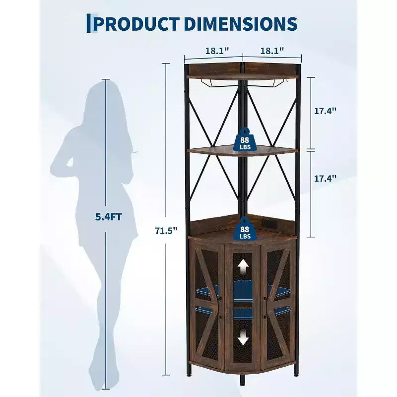 Étagère d'angle de cuisine à 4 niveaux, armoire autoportante pliable, étagère de rangement industrielle en métal et bois pour petits espaces, salon et cuisine