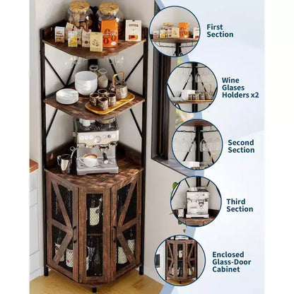 Étagère d'angle de cuisine à 4 niveaux, armoire autoportante pliable, étagère de rangement industrielle en métal et bois pour petits espaces, salon et cuisine
