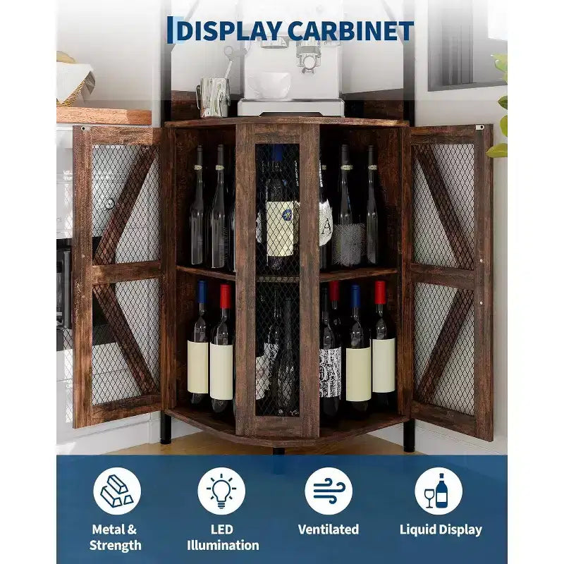 Étagère d'angle de cuisine à 4 niveaux, armoire autoportante pliable, étagère de rangement industrielle en métal et bois pour petits espaces, salon et cuisine