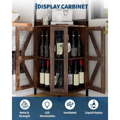 Étagère d'angle de cuisine à 4 niveaux, armoire autoportante pliable, étagère de rangement industrielle en métal et bois pour petits espaces, salon et cuisine