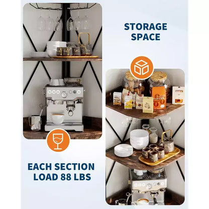Étagère d'angle de cuisine à 4 niveaux, armoire autoportante pliable, étagère de rangement industrielle en métal et bois pour petits espaces, salon et cuisine