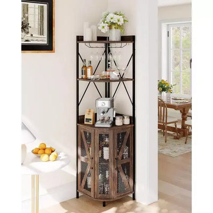 Étagère d'angle de cuisine à 4 niveaux, armoire autoportante pliable, étagère de rangement industrielle en métal et bois pour petits espaces, salon et cuisine