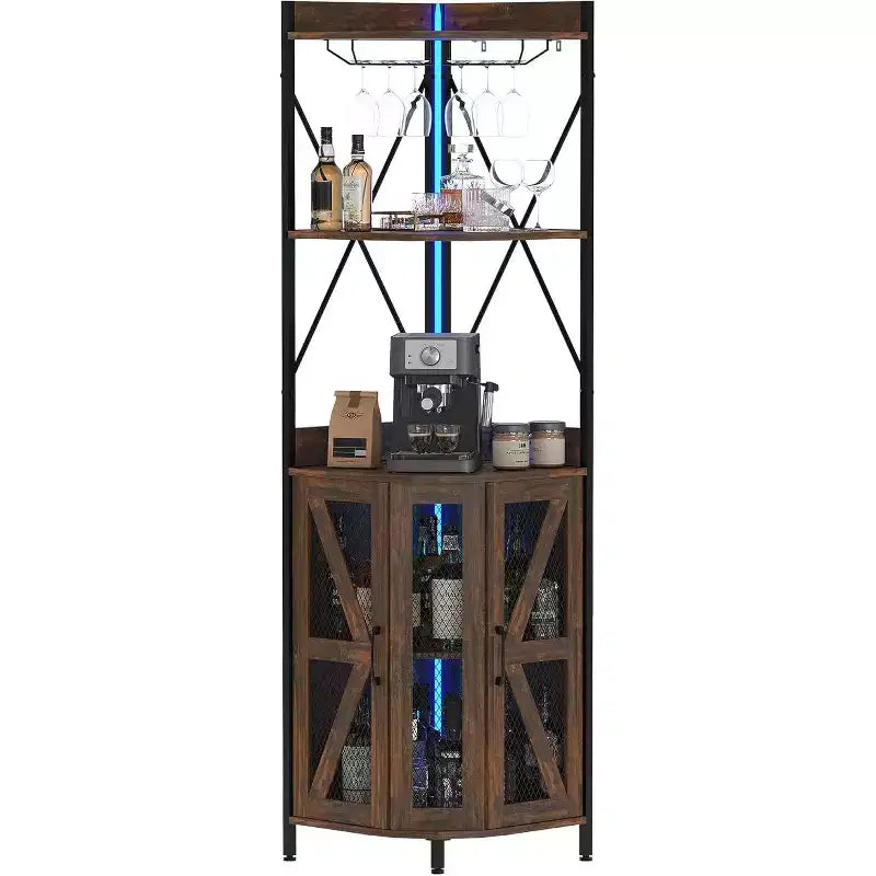 Étagère d'angle de cuisine à 4 niveaux, armoire autoportante pliable, étagère de rangement industrielle en métal et bois pour petits espaces, salon et cuisine
