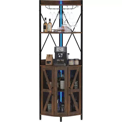 Étagère d'angle de cuisine à 4 niveaux, armoire autoportante pliable, étagère de rangement industrielle en métal et bois pour petits espaces, salon et cuisine