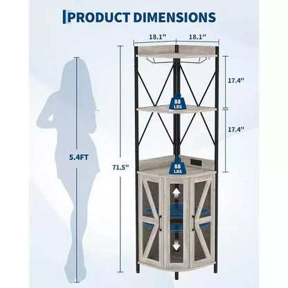Étagère d'angle de cuisine à 4 niveaux, armoire autoportante pliable, étagère de rangement industrielle en métal et bois pour petits espaces, salon et cuisine