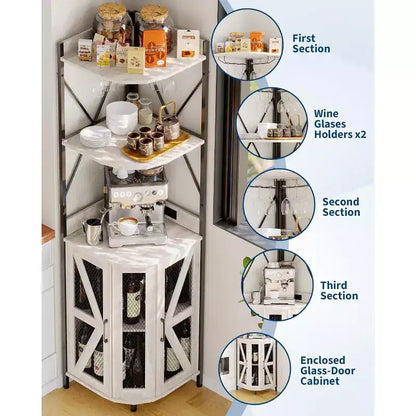 Étagère d'angle de cuisine à 4 niveaux, armoire autoportante pliable, étagère de rangement industrielle en métal et bois pour petits espaces, salon et cuisine