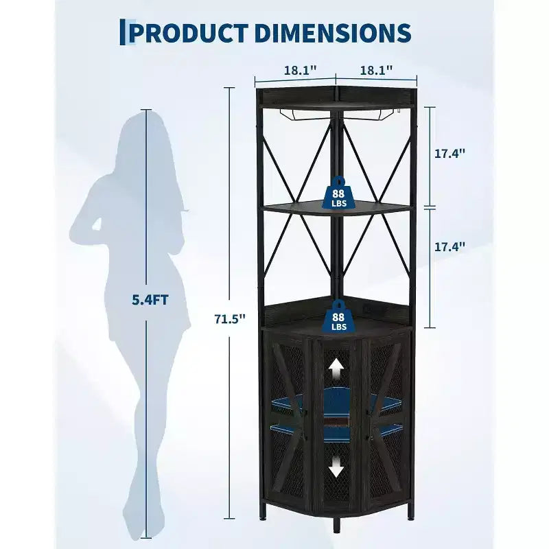 Étagère d'angle de cuisine à 4 niveaux, armoire autoportante pliable, étagère de rangement industrielle en métal et bois pour petits espaces, salon et cuisine