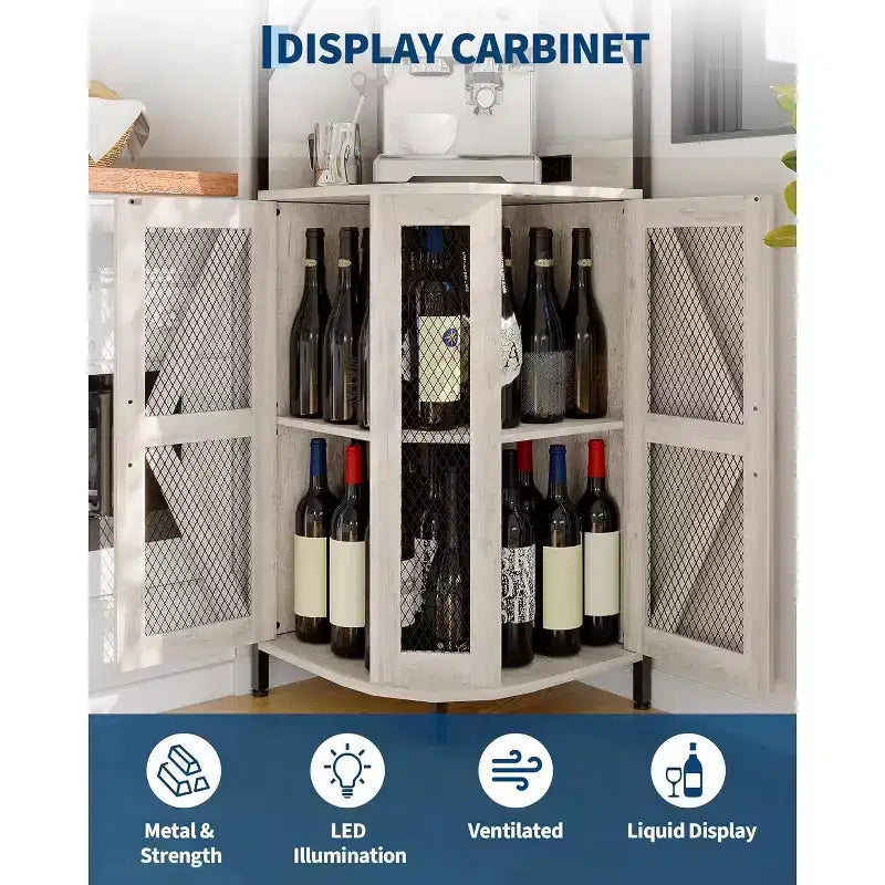 Étagère d'angle de cuisine à 4 niveaux, armoire autoportante pliable, étagère de rangement industrielle en métal et bois pour petits espaces, salon et cuisine