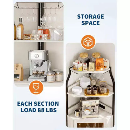 Étagère d'angle de cuisine à 4 niveaux, armoire autoportante pliable, étagère de rangement industrielle en métal et bois pour petits espaces, salon et cuisine