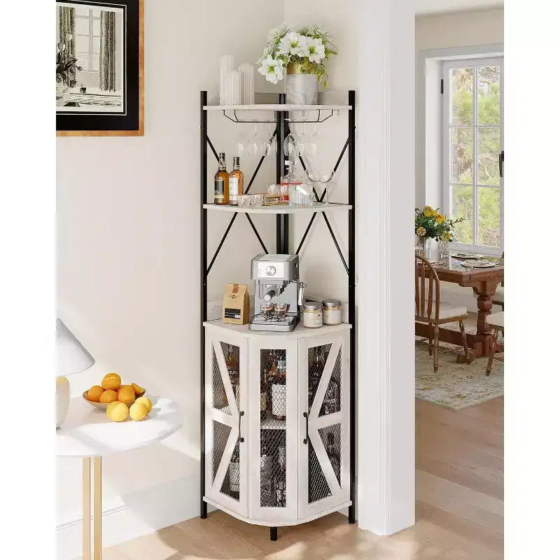 Étagère d'angle de cuisine à 4 niveaux, armoire autoportante pliable, étagère de rangement industrielle en métal et bois pour petits espaces, salon et cuisine