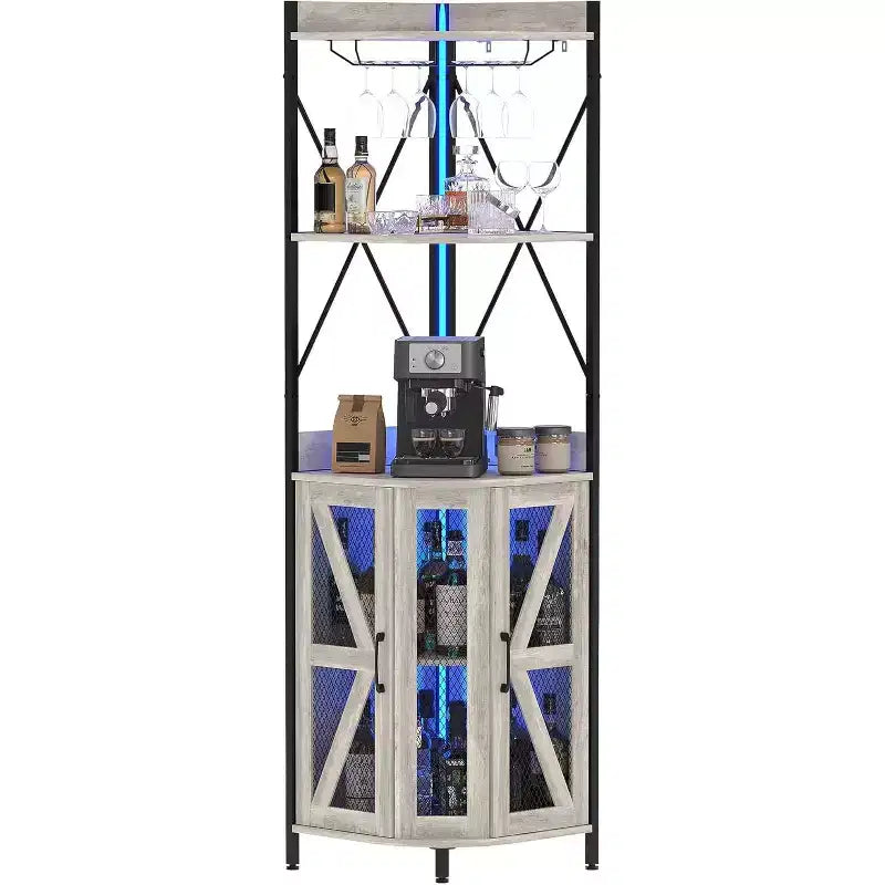 Étagère d'angle de cuisine à 4 niveaux, armoire autoportante pliable, étagère de rangement industrielle en métal et bois pour petits espaces, salon et cuisine
