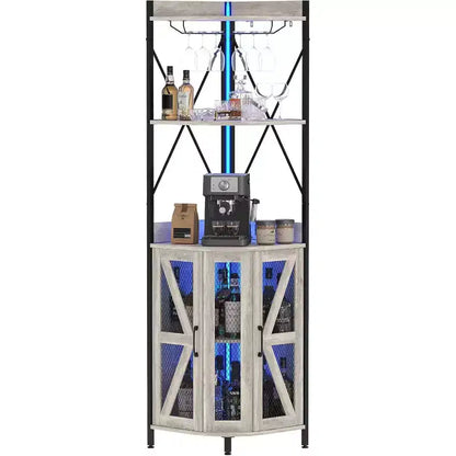 Étagère d'angle de cuisine à 4 niveaux, armoire autoportante pliable, étagère de rangement industrielle en métal et bois pour petits espaces, salon et cuisine