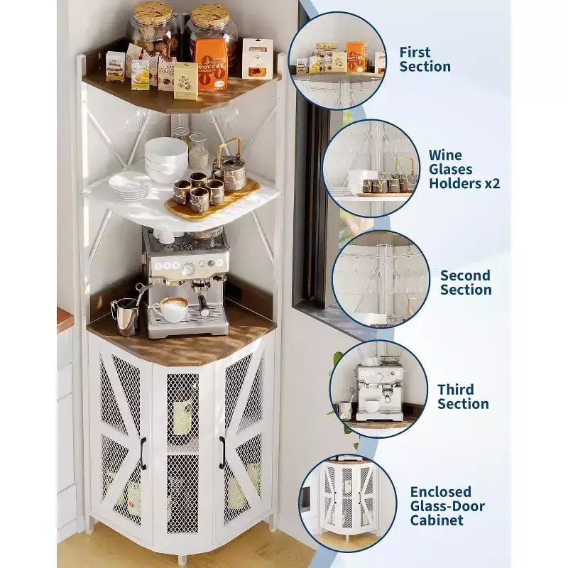 Étagère d'angle de cuisine à 4 niveaux, armoire autoportante pliable, étagère de rangement industrielle en métal et bois pour petits espaces, salon et cuisine