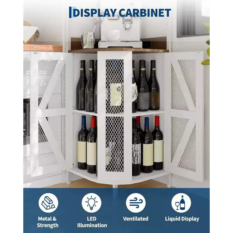 Étagère d'angle de cuisine à 4 niveaux, armoire autoportante pliable, étagère de rangement industrielle en métal et bois pour petits espaces, salon et cuisine