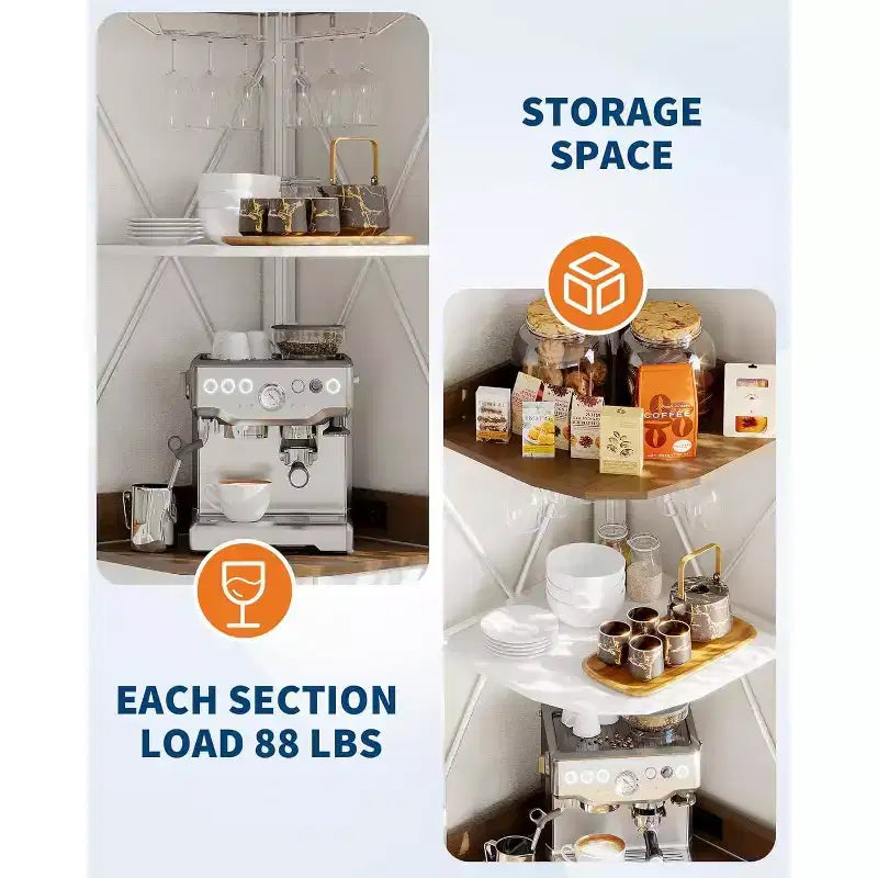 Étagère d'angle de cuisine à 4 niveaux, armoire autoportante pliable, étagère de rangement industrielle en métal et bois pour petits espaces, salon et cuisine