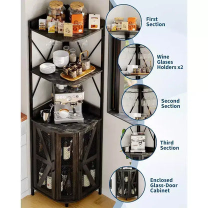 Étagère d'angle de cuisine à 4 niveaux, armoire autoportante pliable, étagère de rangement industrielle en métal et bois pour petits espaces, salon et cuisine