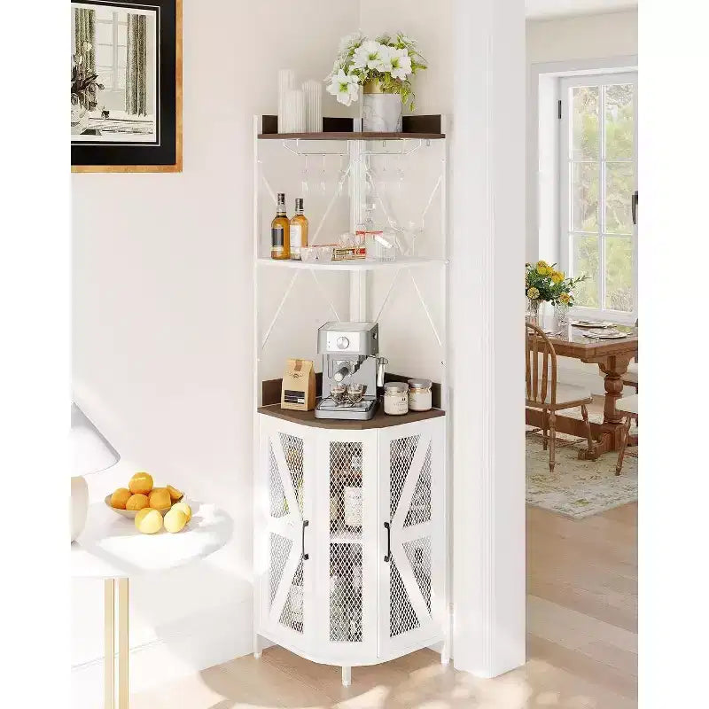 Étagère d'angle de cuisine à 4 niveaux, armoire autoportante pliable, étagère de rangement industrielle en métal et bois pour petits espaces, salon et cuisine