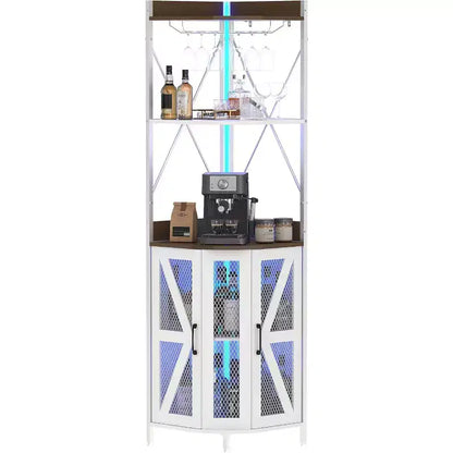Étagère d'angle de cuisine à 4 niveaux, armoire autoportante pliable, étagère de rangement industrielle en métal et bois pour petits espaces, salon et cuisine