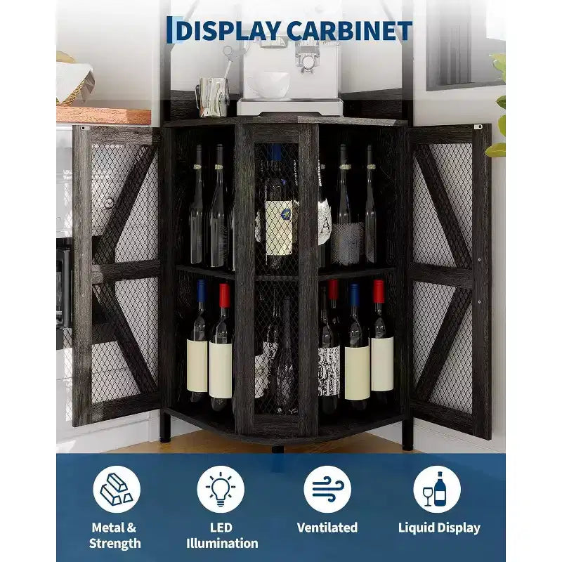 Étagère d'angle de cuisine à 4 niveaux, armoire autoportante pliable, étagère de rangement industrielle en métal et bois pour petits espaces, salon et cuisine
