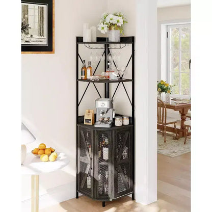 Étagère d'angle de cuisine à 4 niveaux, armoire autoportante pliable, étagère de rangement industrielle en métal et bois pour petits espaces, salon et cuisine