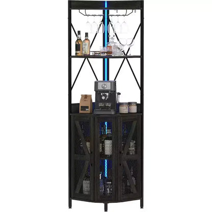 Étagère d'angle de cuisine à 4 niveaux, armoire autoportante pliable, étagère de rangement industrielle en métal et bois pour petits espaces, salon et cuisine