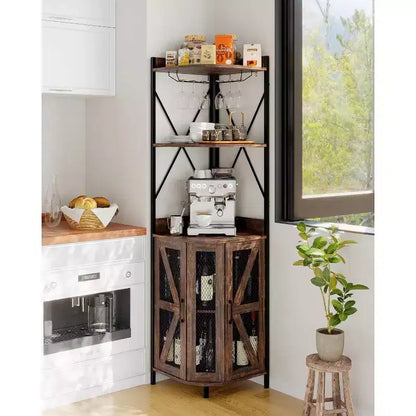 Étagère d'angle de cuisine à 4 niveaux, armoire autoportante pliable, étagère de rangement industrielle en métal et bois pour petits espaces, salon et cuisine