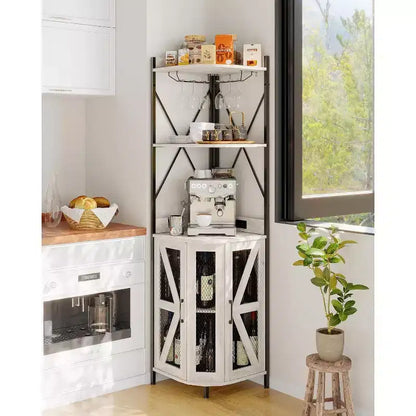 Étagère d'angle de cuisine à 4 niveaux, armoire autoportante pliable, étagère de rangement industrielle en métal et bois pour petits espaces, salon et cuisine