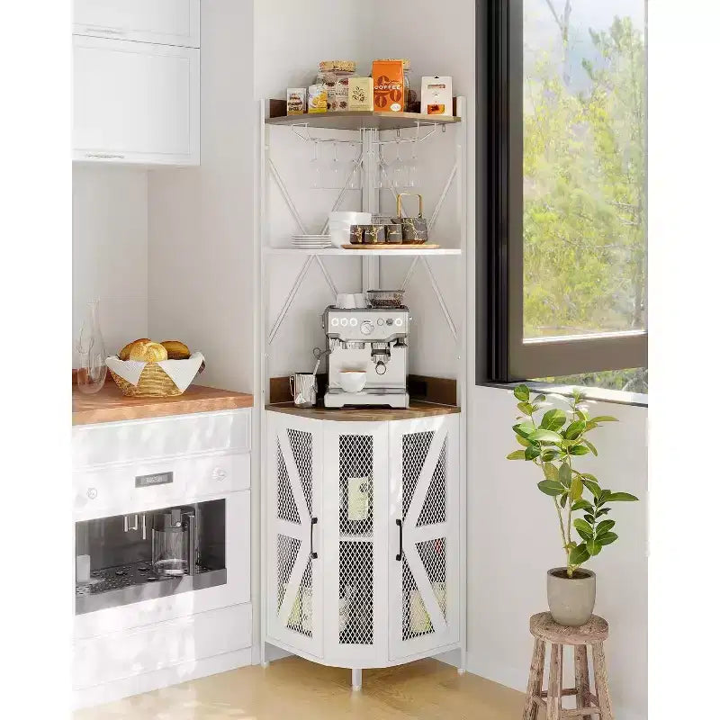 Étagère d'angle de cuisine à 4 niveaux, armoire autoportante pliable, étagère de rangement industrielle en métal et bois pour petits espaces, salon et cuisine