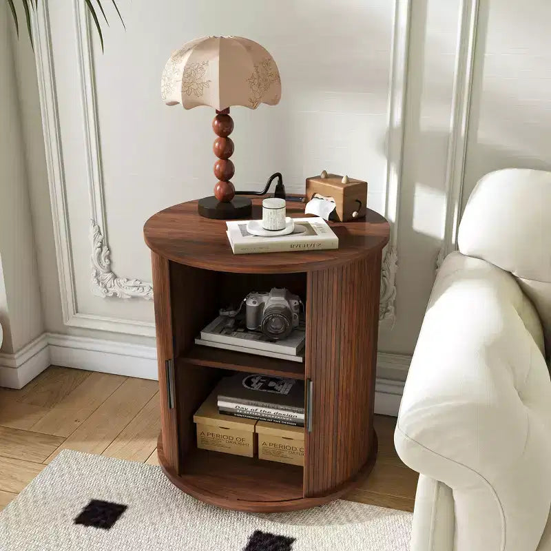 Table d'appoint cylindrique GDFStudio Orion Mid-Century Modern avec porte coulissante et station de recharge