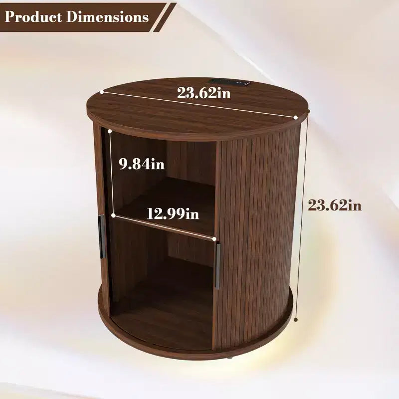 Table d'appoint cylindrique GDFStudio Orion Mid-Century Modern avec porte coulissante et station de recharge